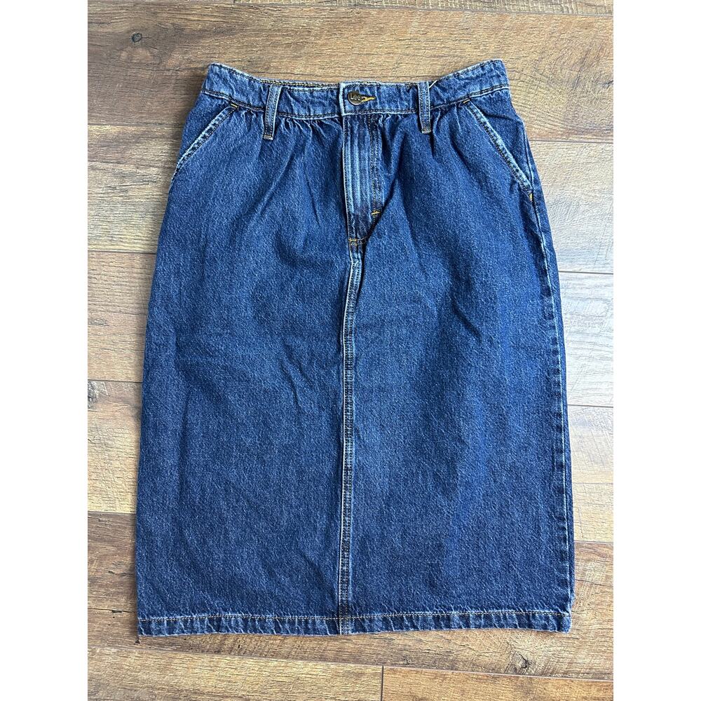 Vintage Lee Acid Wash Denim Midi Skirt Pleated Pencil Style 80s 90s
